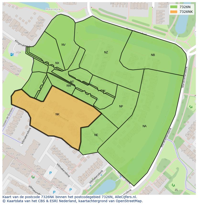 Afbeelding van het postcodegebied 7326 NK op de kaart.