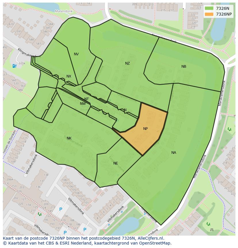 Afbeelding van het postcodegebied 7326 NP op de kaart.