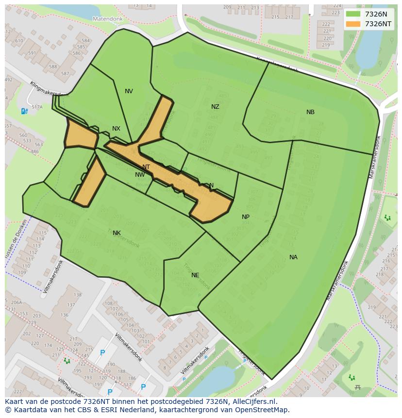 Afbeelding van het postcodegebied 7326 NT op de kaart.
