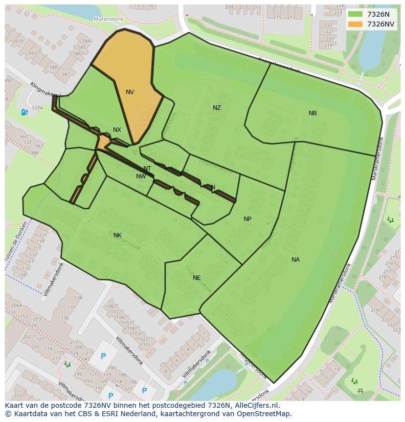 Afbeelding van het postcodegebied 7326 NV op de kaart.