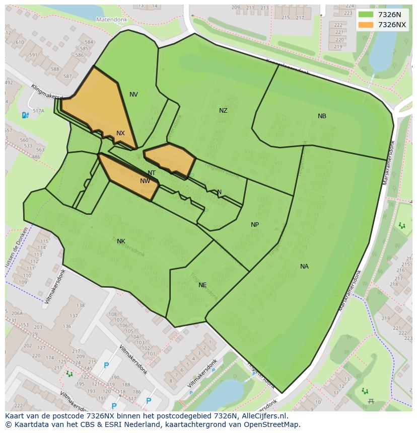 Afbeelding van het postcodegebied 7326 NX op de kaart.