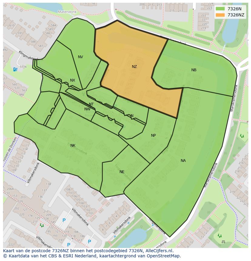 Afbeelding van het postcodegebied 7326 NZ op de kaart.