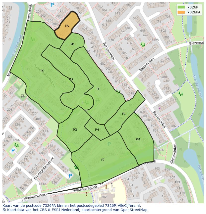 Afbeelding van het postcodegebied 7326 PA op de kaart.