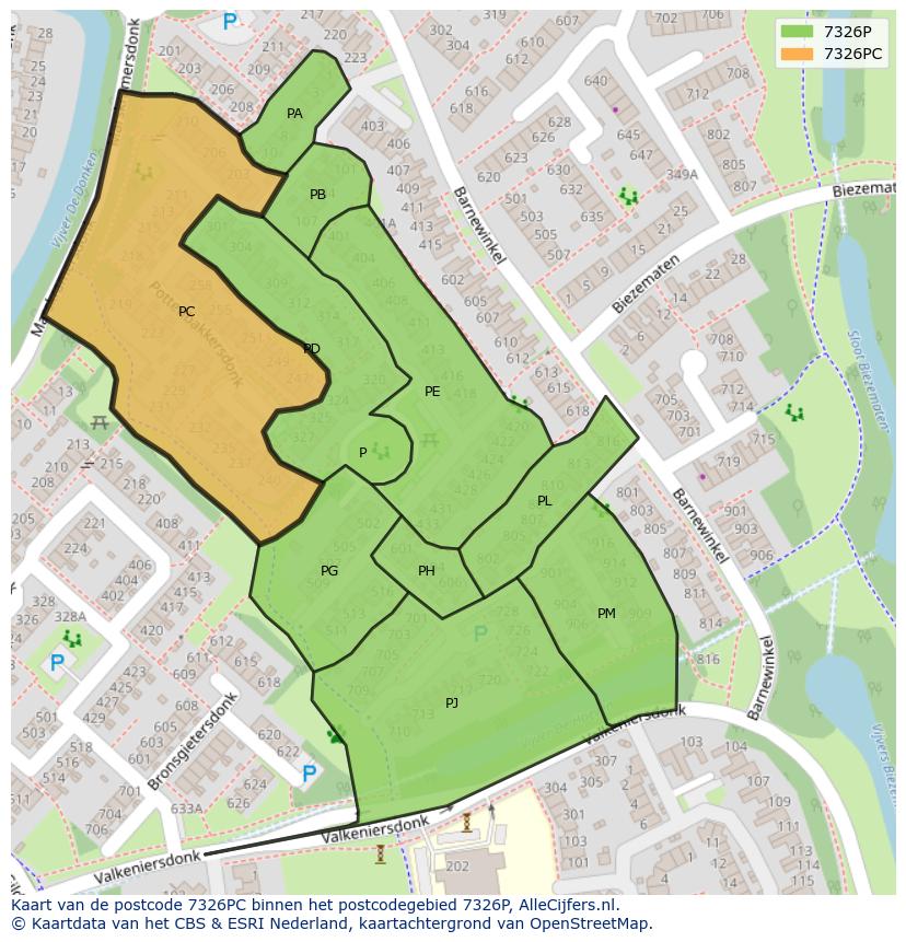 Afbeelding van het postcodegebied 7326 PC op de kaart.