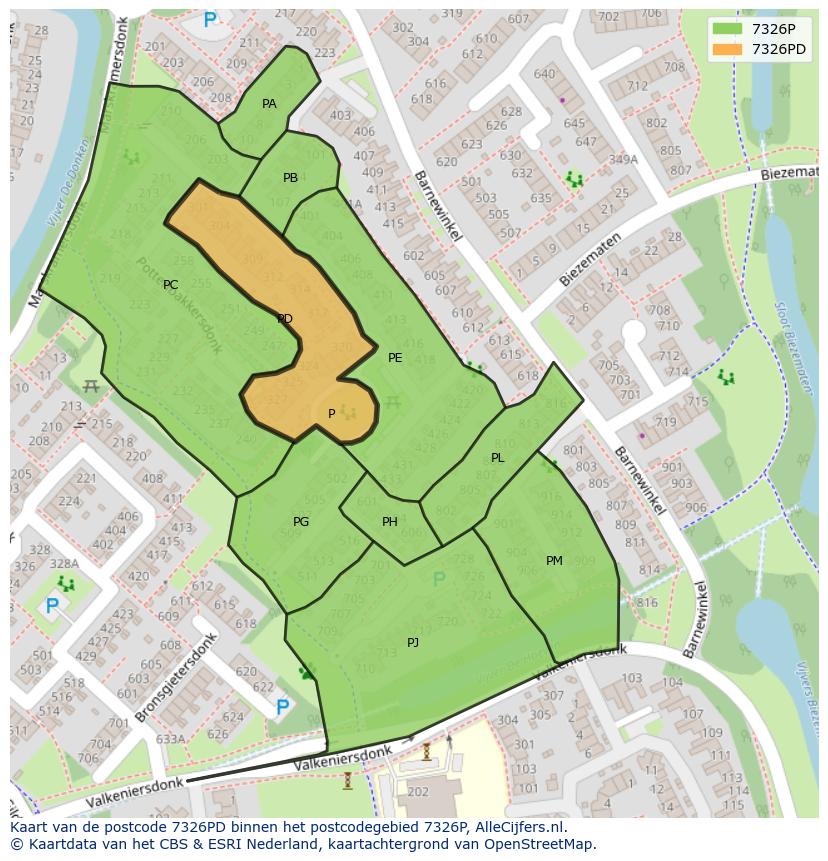 Afbeelding van het postcodegebied 7326 PD op de kaart.