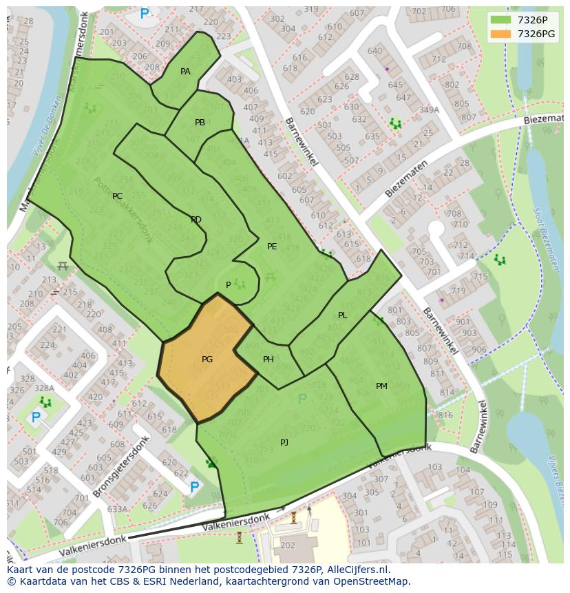 Afbeelding van het postcodegebied 7326 PG op de kaart.