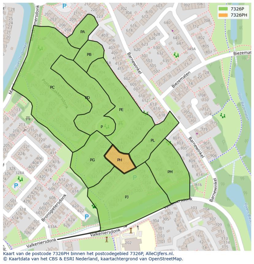Afbeelding van het postcodegebied 7326 PH op de kaart.