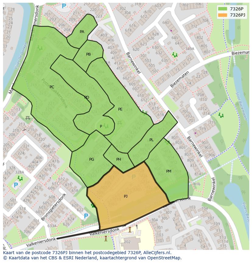 Afbeelding van het postcodegebied 7326 PJ op de kaart.