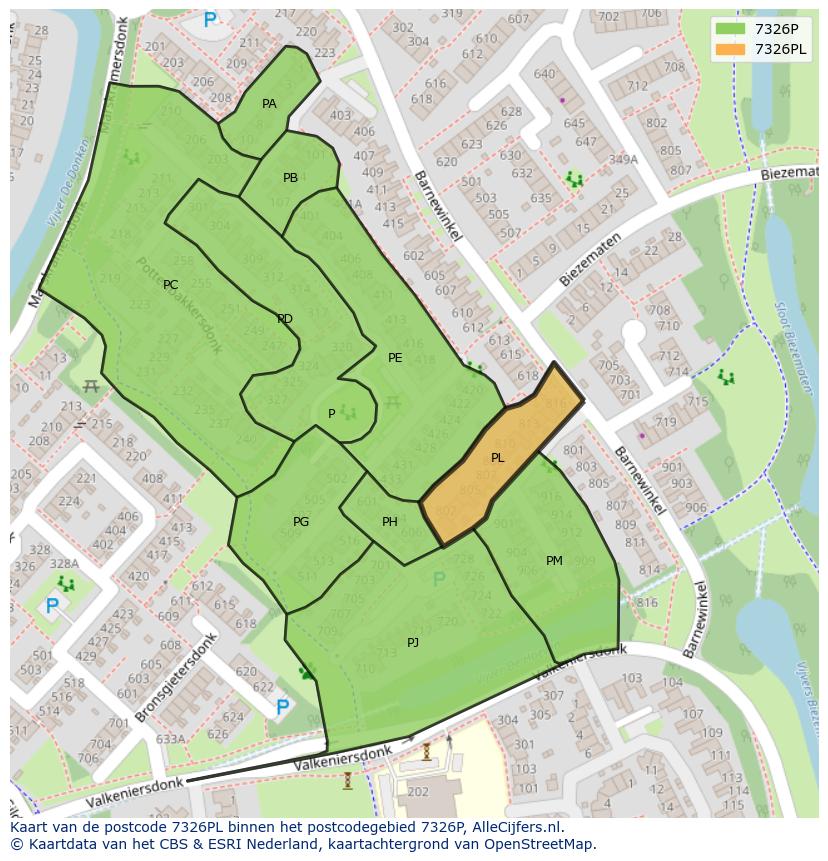 Afbeelding van het postcodegebied 7326 PL op de kaart.