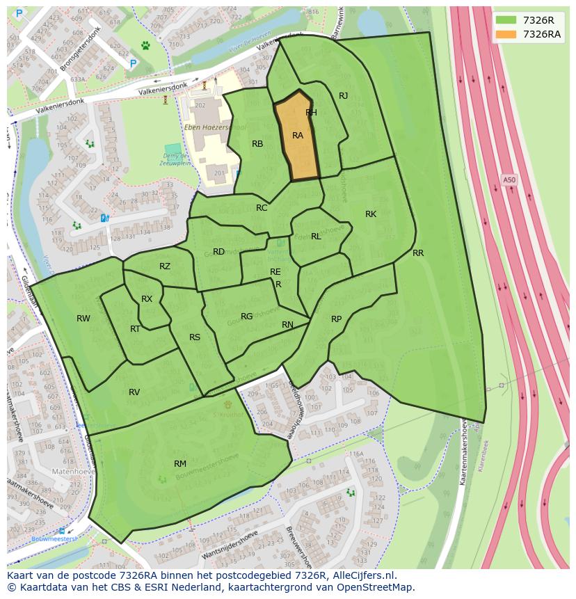 Afbeelding van het postcodegebied 7326 RA op de kaart.