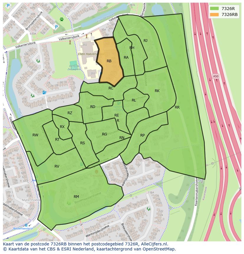 Afbeelding van het postcodegebied 7326 RB op de kaart.
