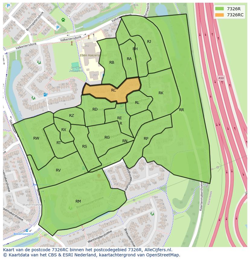 Afbeelding van het postcodegebied 7326 RC op de kaart.