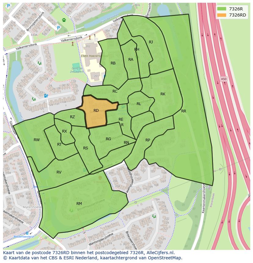 Afbeelding van het postcodegebied 7326 RD op de kaart.