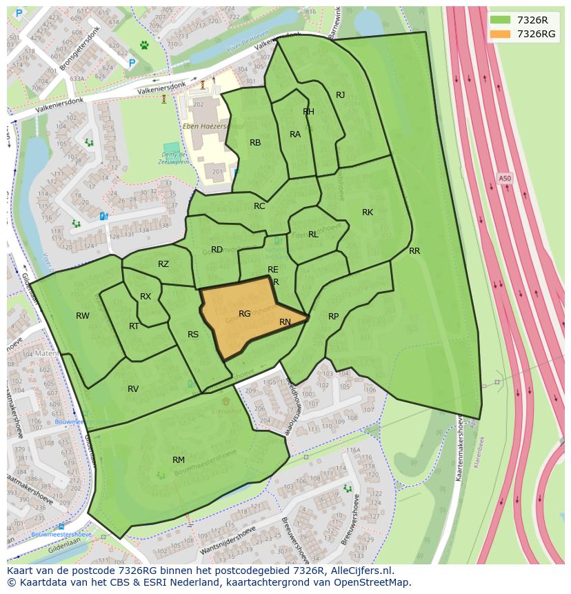 Afbeelding van het postcodegebied 7326 RG op de kaart.