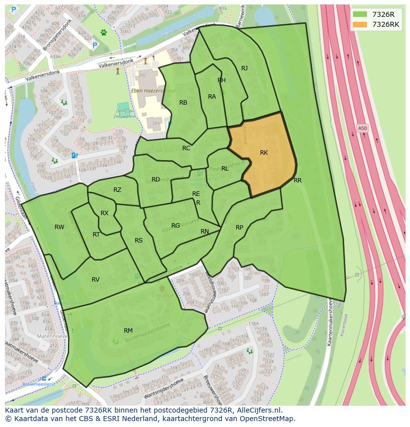 Afbeelding van het postcodegebied 7326 RK op de kaart.