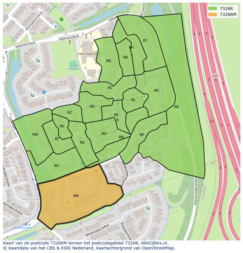 Afbeelding van het postcodegebied 7326 RM op de kaart.