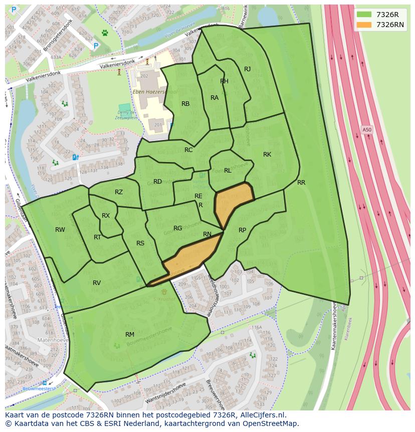 Afbeelding van het postcodegebied 7326 RN op de kaart.
