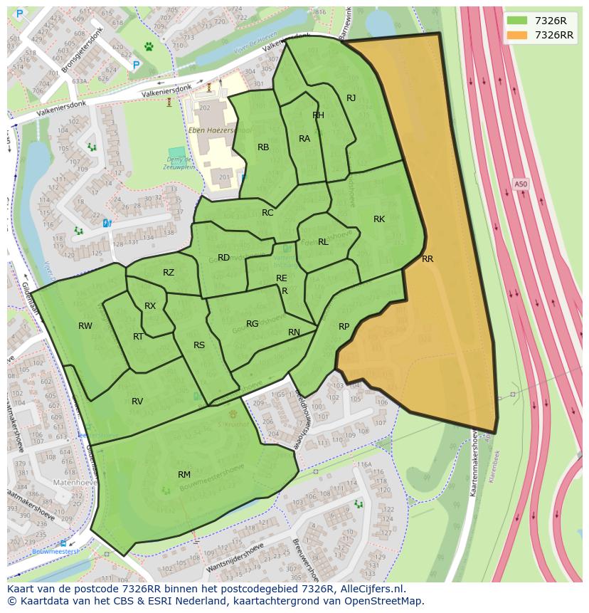 Afbeelding van het postcodegebied 7326 RR op de kaart.