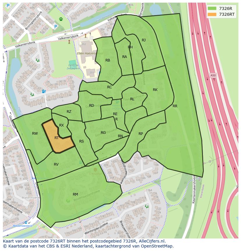 Afbeelding van het postcodegebied 7326 RT op de kaart.