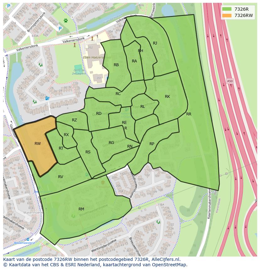 Afbeelding van het postcodegebied 7326 RW op de kaart.