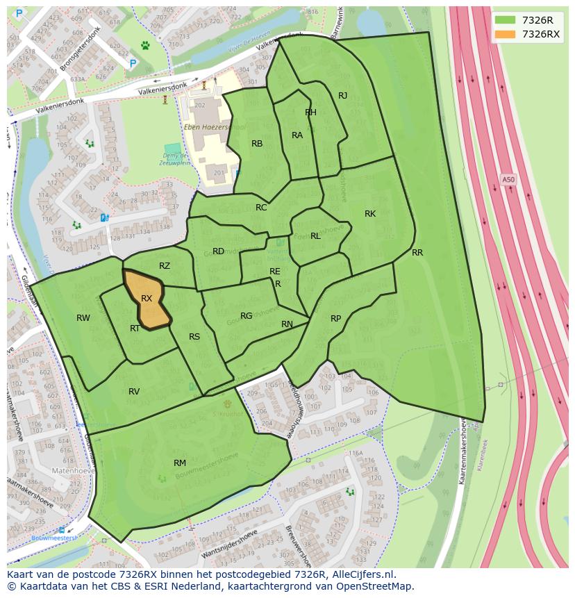 Afbeelding van het postcodegebied 7326 RX op de kaart.