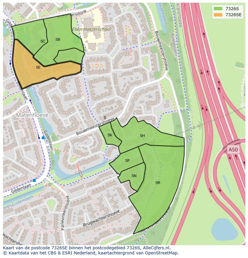 Afbeelding van het postcodegebied 7326 SE op de kaart.