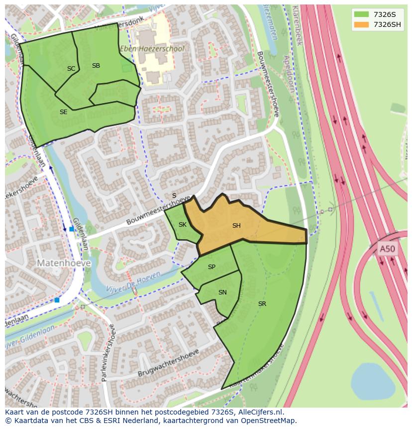 Afbeelding van het postcodegebied 7326 SH op de kaart.