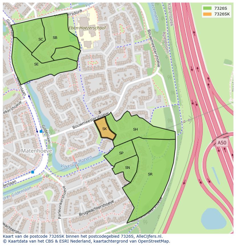 Afbeelding van het postcodegebied 7326 SK op de kaart.