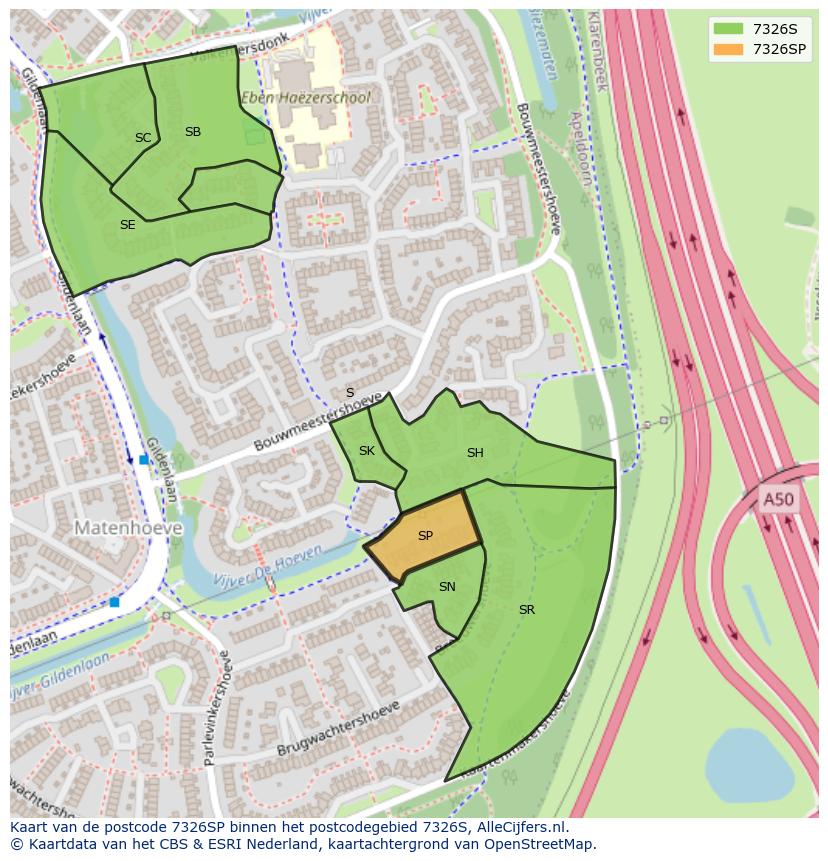 Afbeelding van het postcodegebied 7326 SP op de kaart.