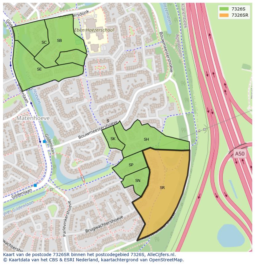 Afbeelding van het postcodegebied 7326 SR op de kaart.