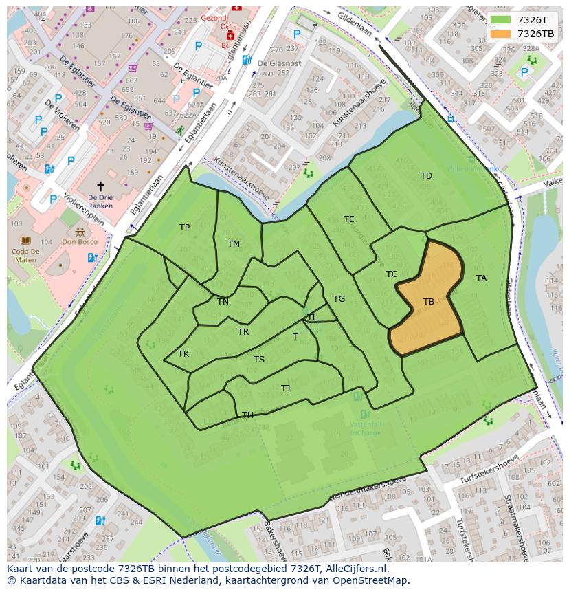 Afbeelding van het postcodegebied 7326 TB op de kaart.