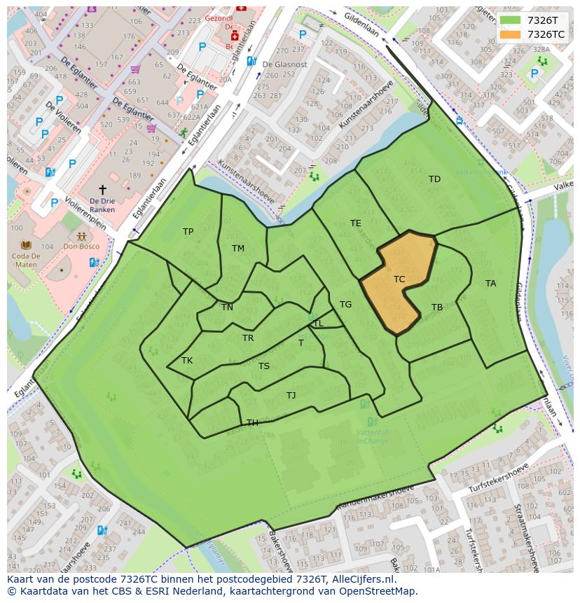 Afbeelding van het postcodegebied 7326 TC op de kaart.