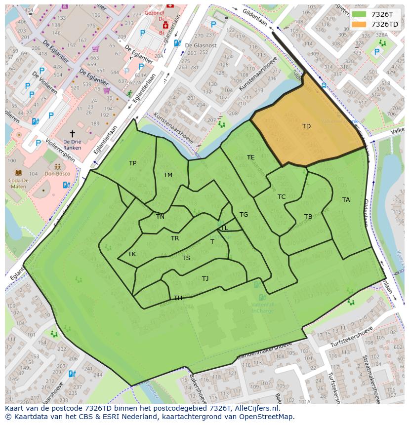 Afbeelding van het postcodegebied 7326 TD op de kaart.