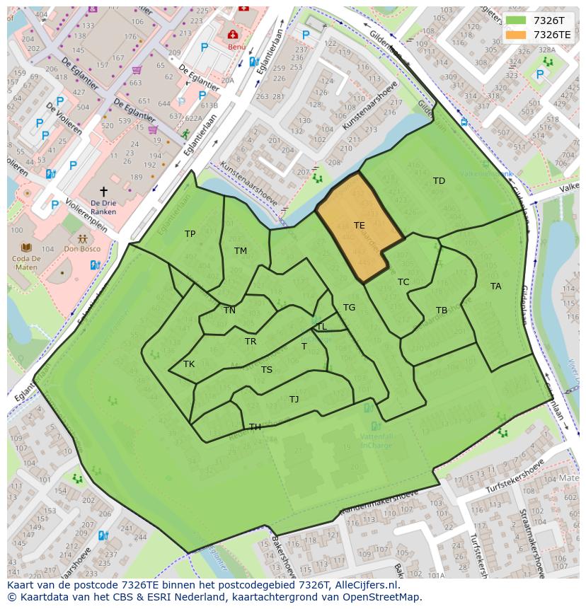 Afbeelding van het postcodegebied 7326 TE op de kaart.