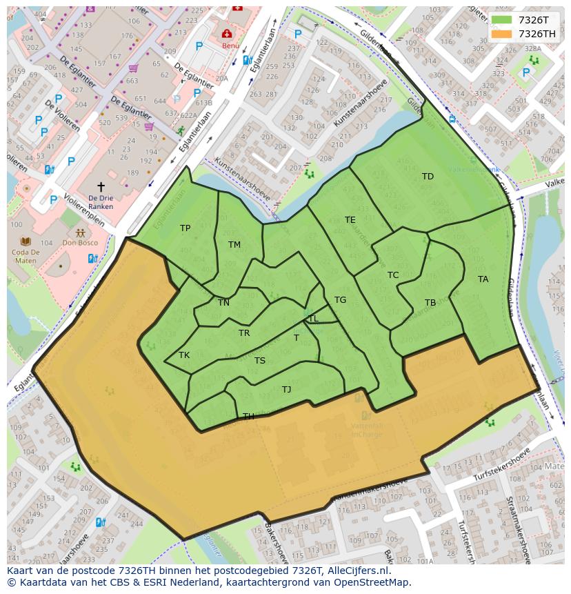 Afbeelding van het postcodegebied 7326 TH op de kaart.