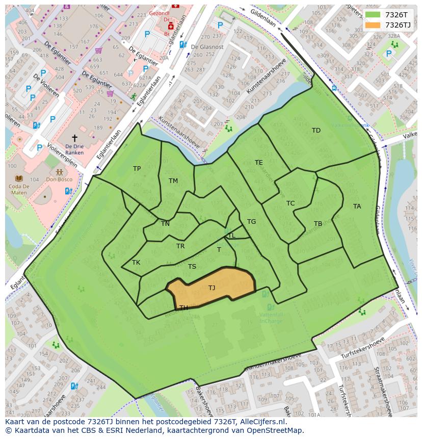 Afbeelding van het postcodegebied 7326 TJ op de kaart.