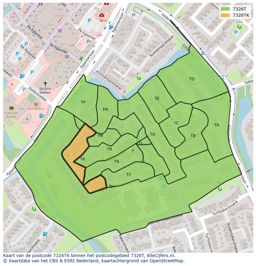 Afbeelding van het postcodegebied 7326 TK op de kaart.