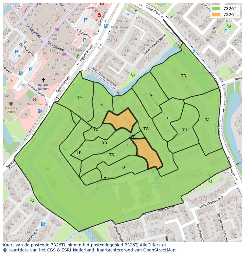 Afbeelding van het postcodegebied 7326 TL op de kaart.