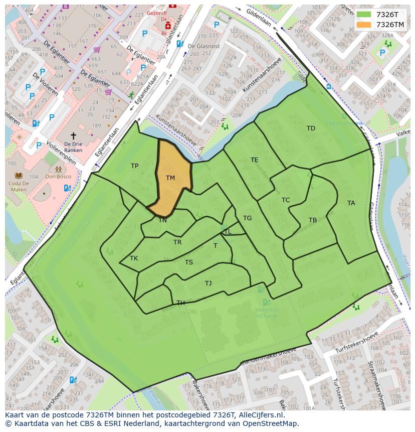 Afbeelding van het postcodegebied 7326 TM op de kaart.