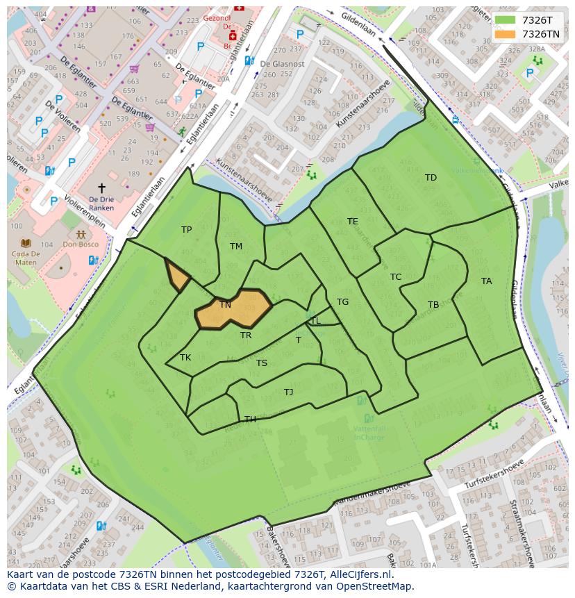 Afbeelding van het postcodegebied 7326 TN op de kaart.