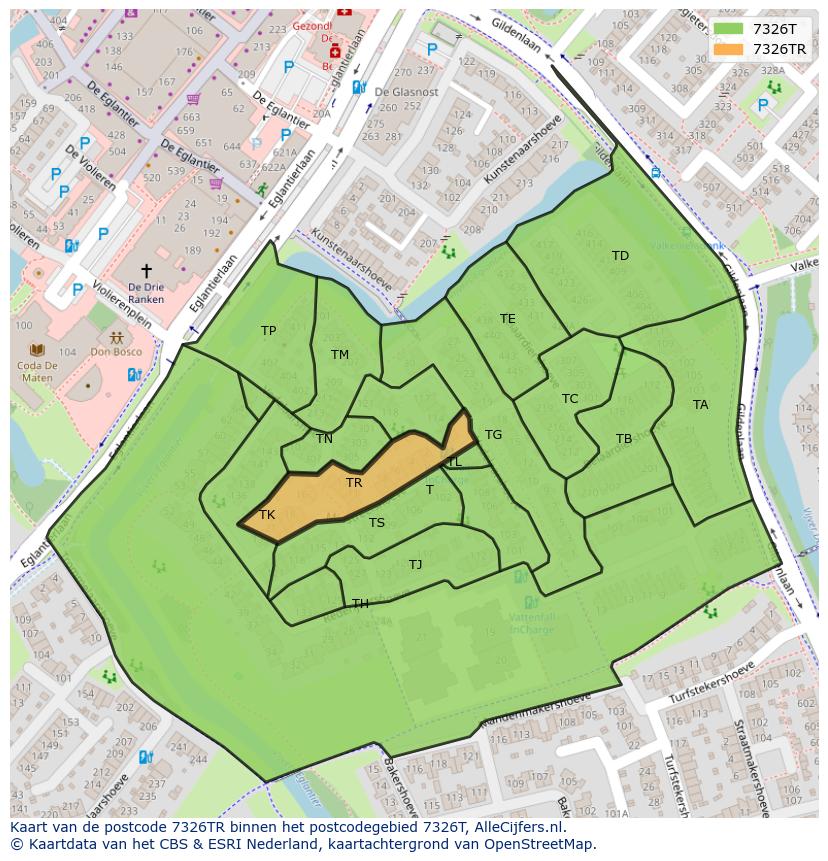Afbeelding van het postcodegebied 7326 TR op de kaart.