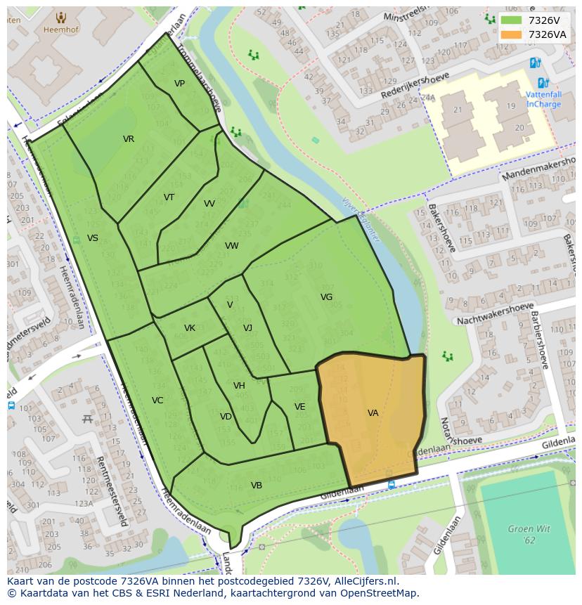 Afbeelding van het postcodegebied 7326 VA op de kaart.