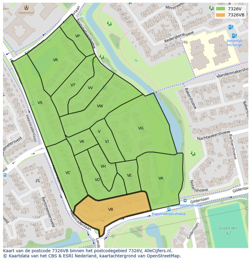 Afbeelding van het postcodegebied 7326 VB op de kaart.