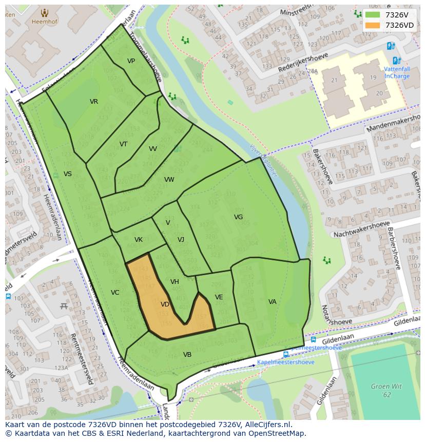 Afbeelding van het postcodegebied 7326 VD op de kaart.