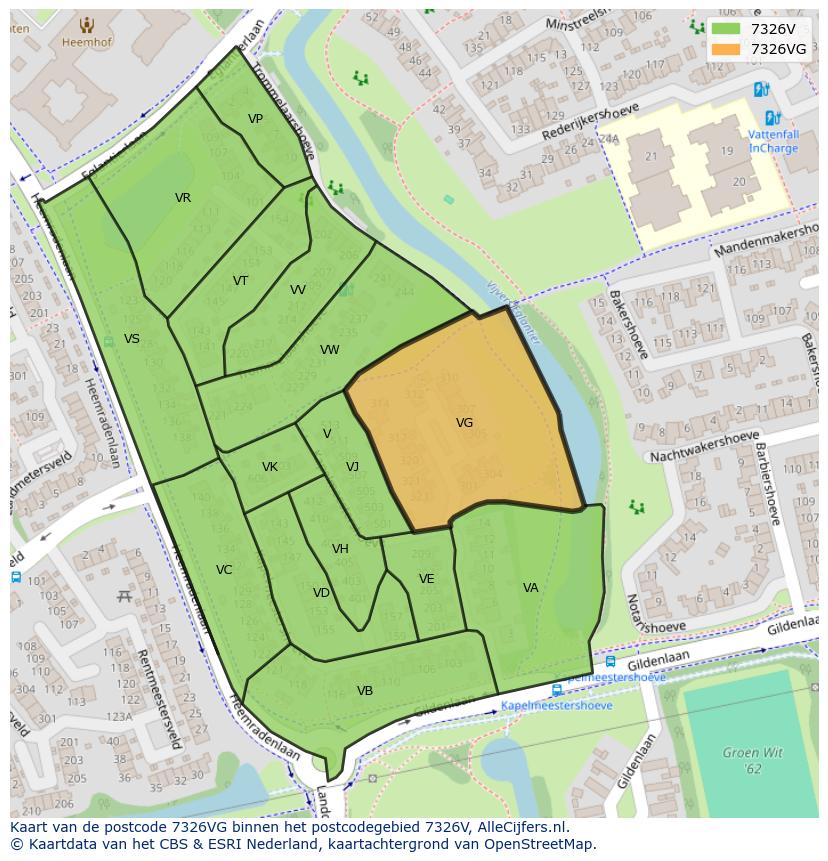 Afbeelding van het postcodegebied 7326 VG op de kaart.