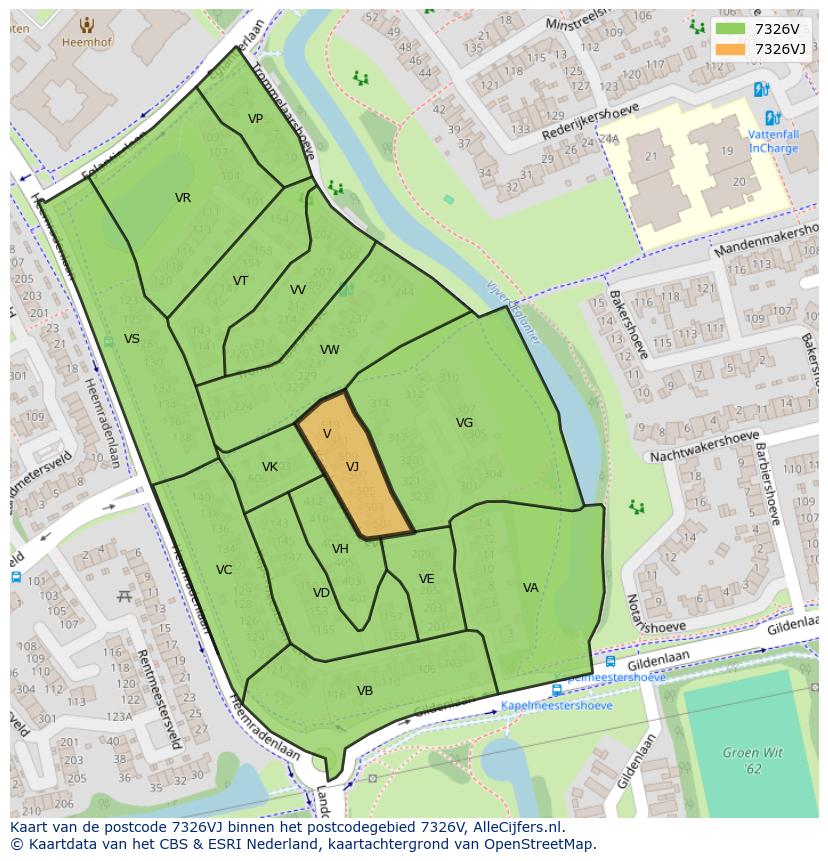 Afbeelding van het postcodegebied 7326 VJ op de kaart.