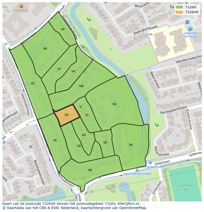 Afbeelding van het postcodegebied 7326 VK op de kaart.