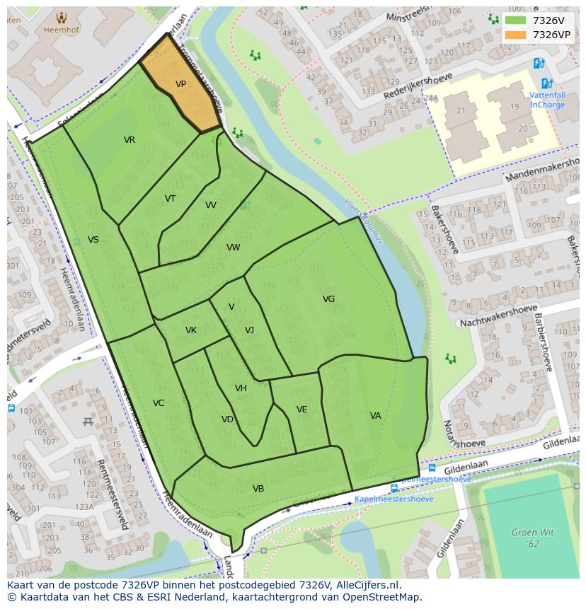 Afbeelding van het postcodegebied 7326 VP op de kaart.