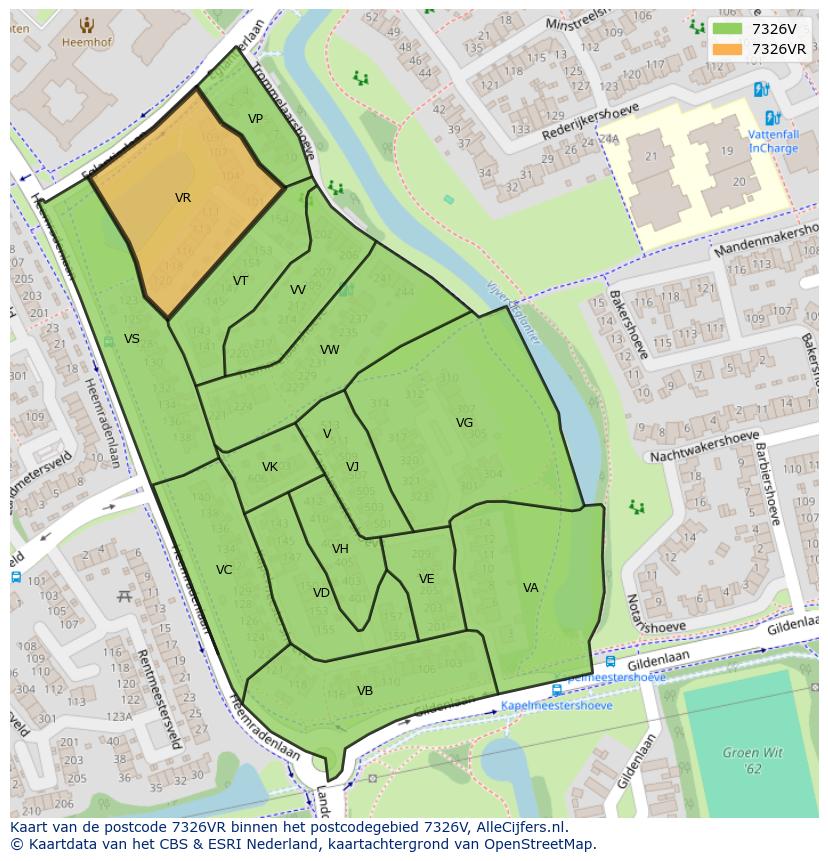 Afbeelding van het postcodegebied 7326 VR op de kaart.