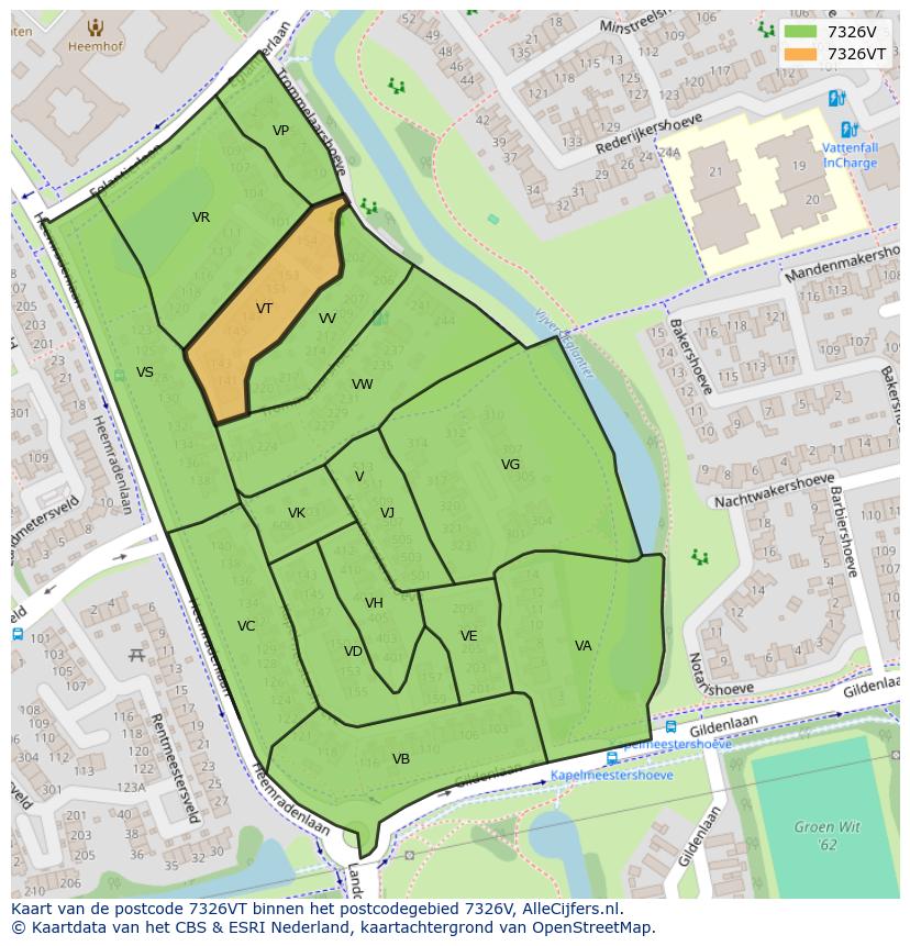 Afbeelding van het postcodegebied 7326 VT op de kaart.